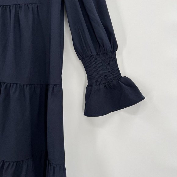 Pomander Place by Tuckernuck Navy Blue Crepe Kenzo Mini Dress sz XS Tiered NWOT - Picture 3 of 5